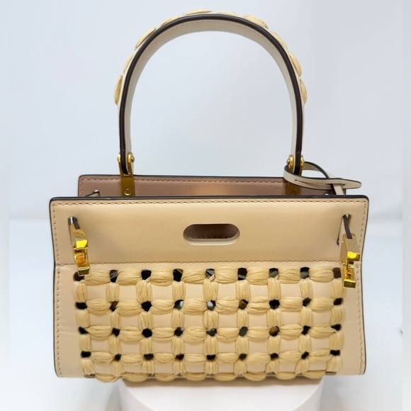 Tory Burch Lee Radziwill Woven Raffia Crossbody Leather Bag - Picture 6 of 14